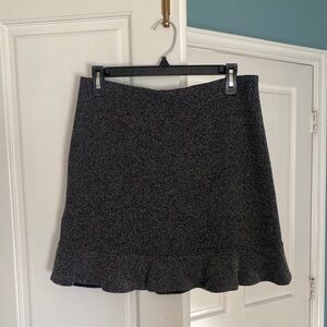 LOFT Black Grey Herringbone Tweed Cotton Blend Ruffle Mini Skirt
